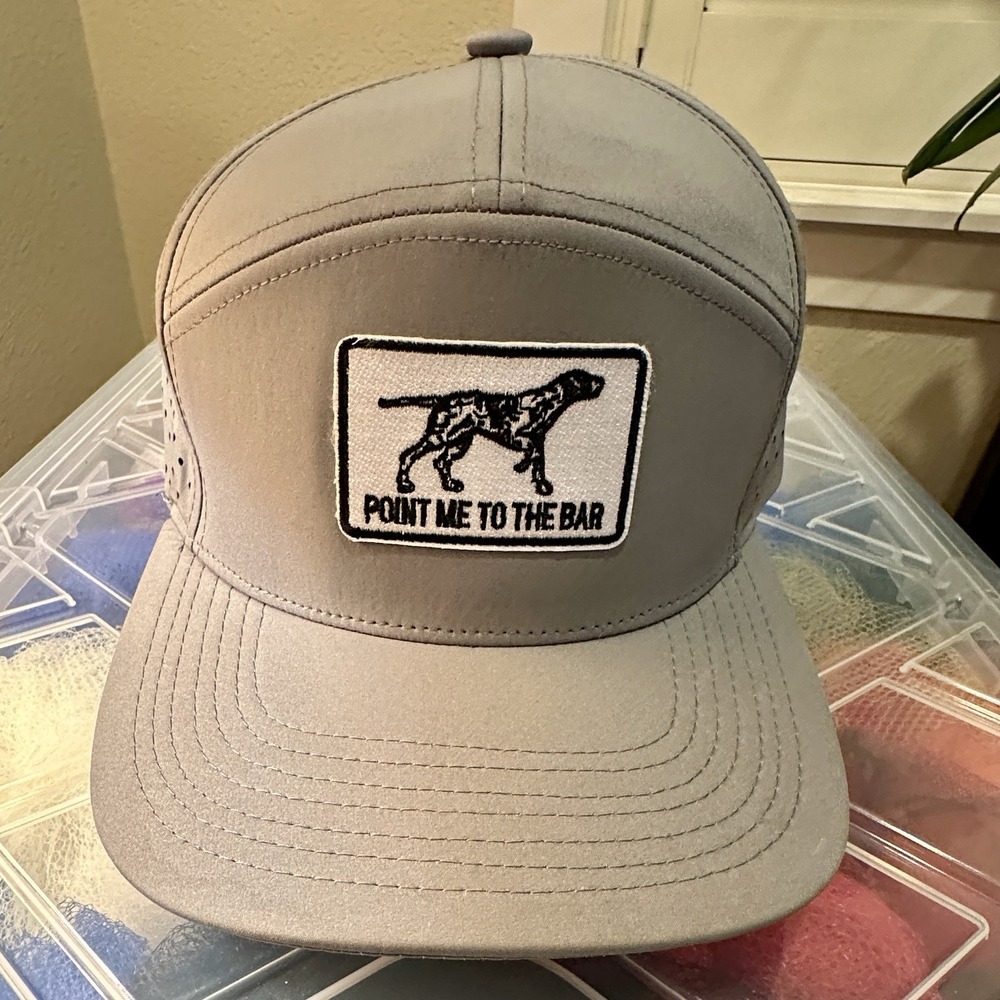 707 Kamel Grey Snapback Hat Bird Dog "Point Me To The Bar"  Hunting Outdoors Fun